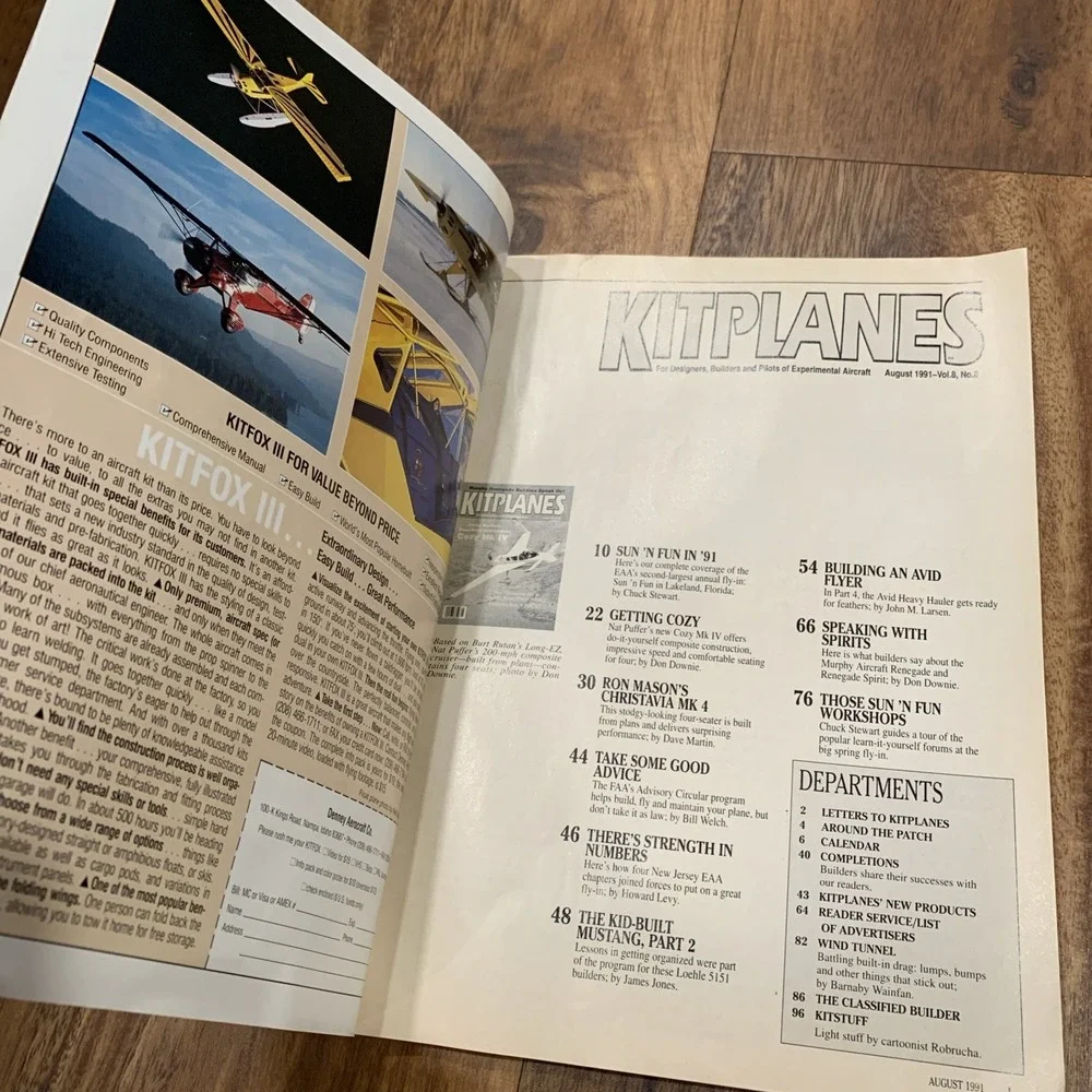 August 1991 Kitplanes Magazine Vintage Magazine